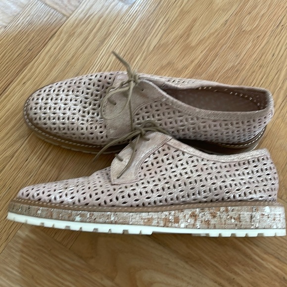 Shimmer Pink Suede Loafers with cork and white rubber sole - Picture 1 of 6